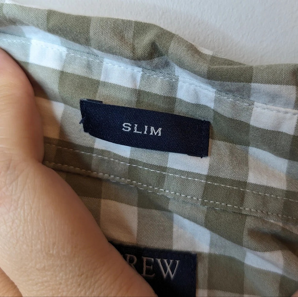 J Crew Slim Flex Washed Tan & White Checkered Plaid Gingham XL Mens Button Down - Picture 5 of 9